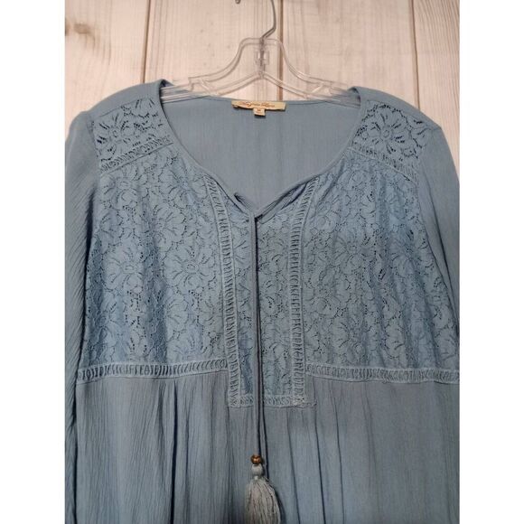 Magnolia Lane Shirt Ladies Medium Blue Bohemian - Picture 3 of 6